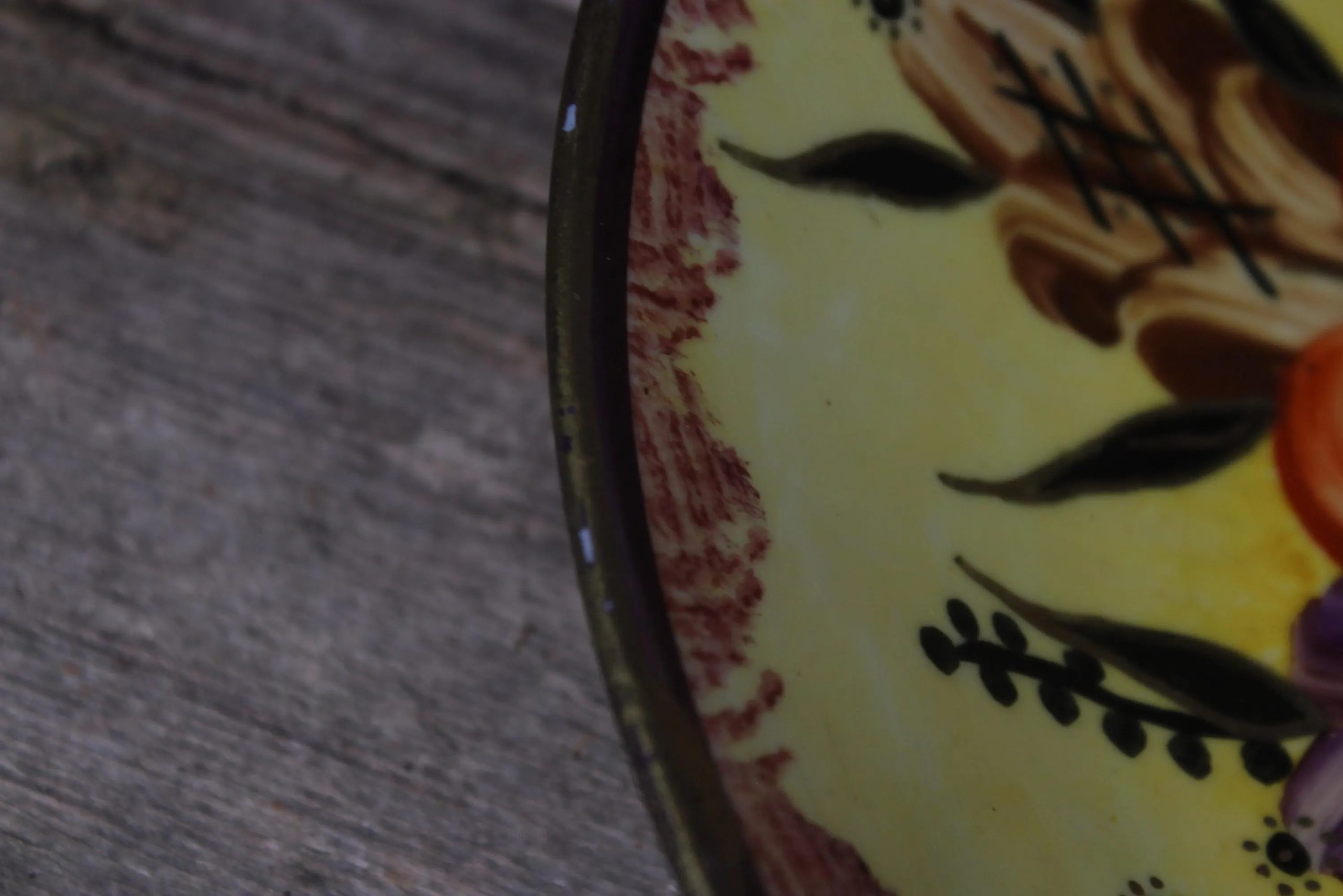 Retro round yellow floral ceramic decorative plate - View 4