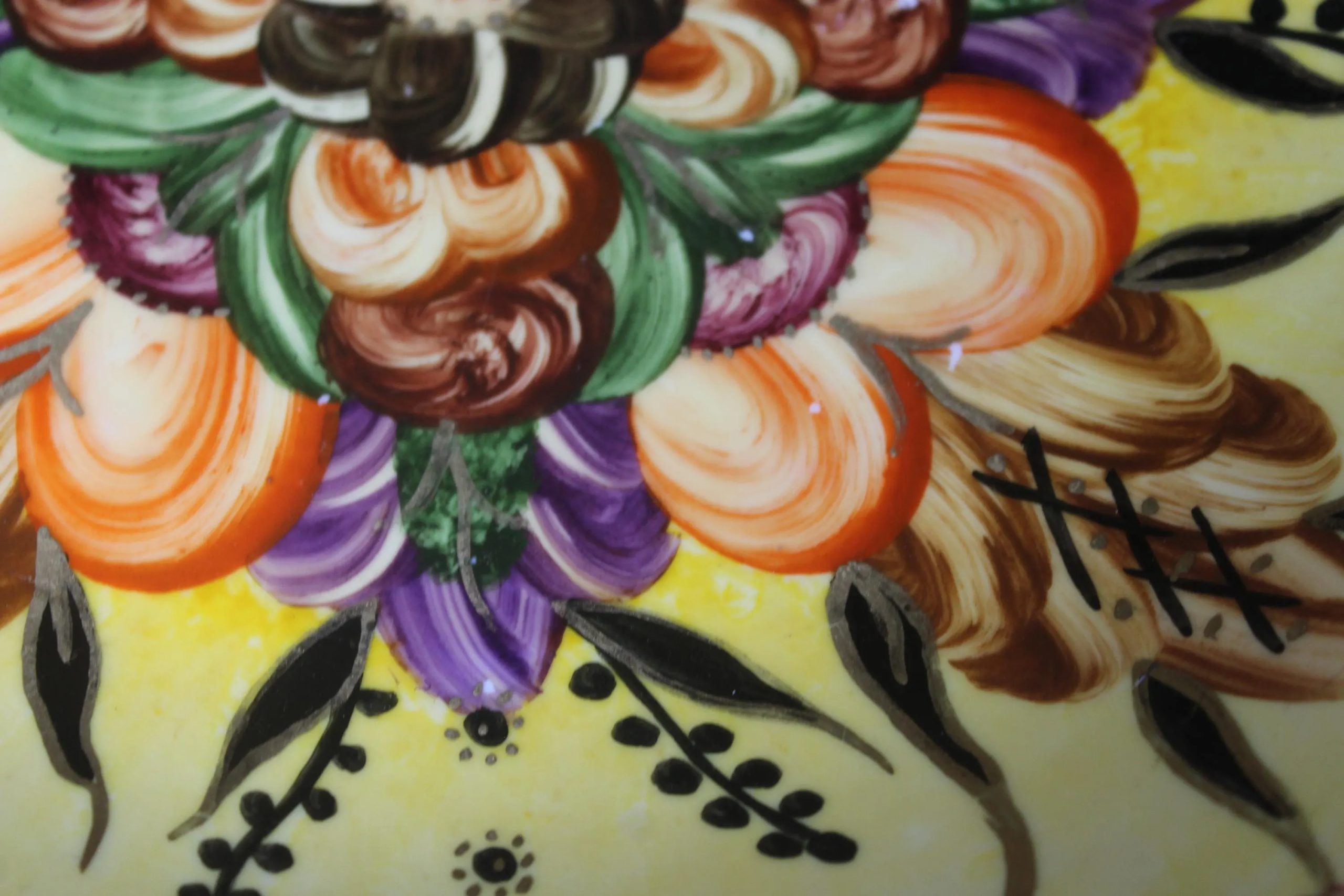 Retro round yellow floral ceramic decorative plate - View 6