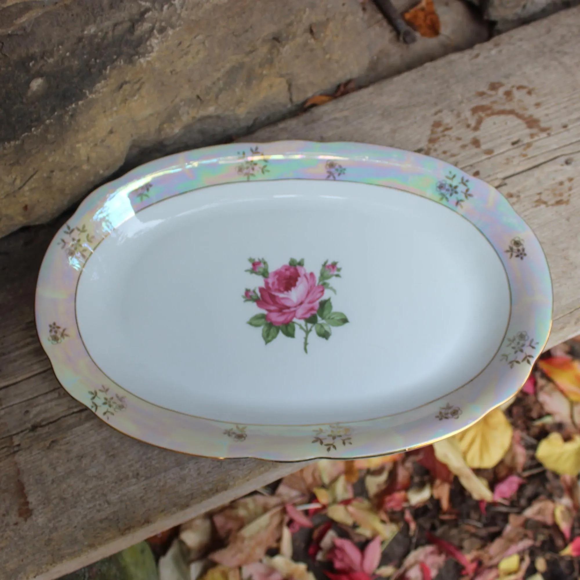 Pearl Rose Oval Ceramic Dinner Plate - View 2