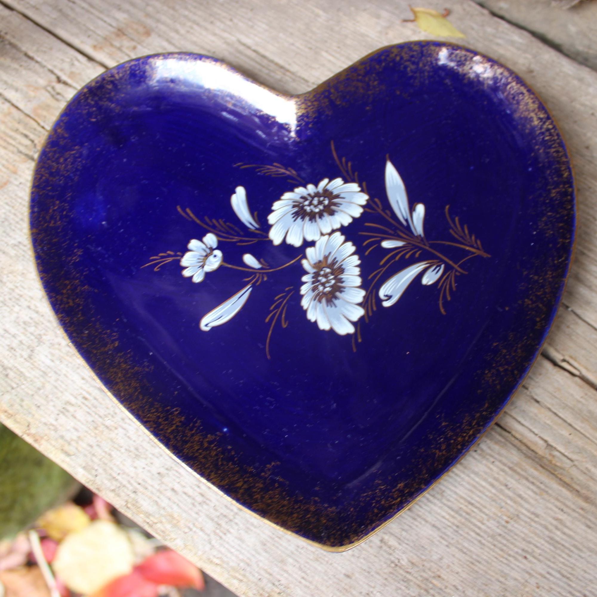 Romantic cobalt blue heart-shaped ceramic plate